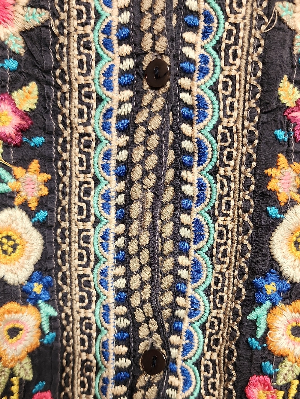 Johnny Was Black Tunic with Multicolor Floral Embroidery Size XXL Boho Feminine - Picture 11 of 15